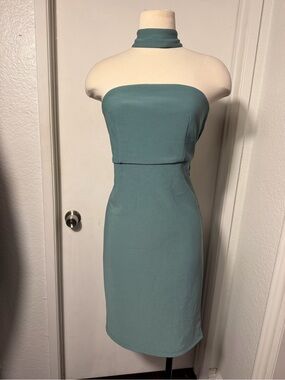 Forever 21 Strapless Teal Sheath Dress with choker